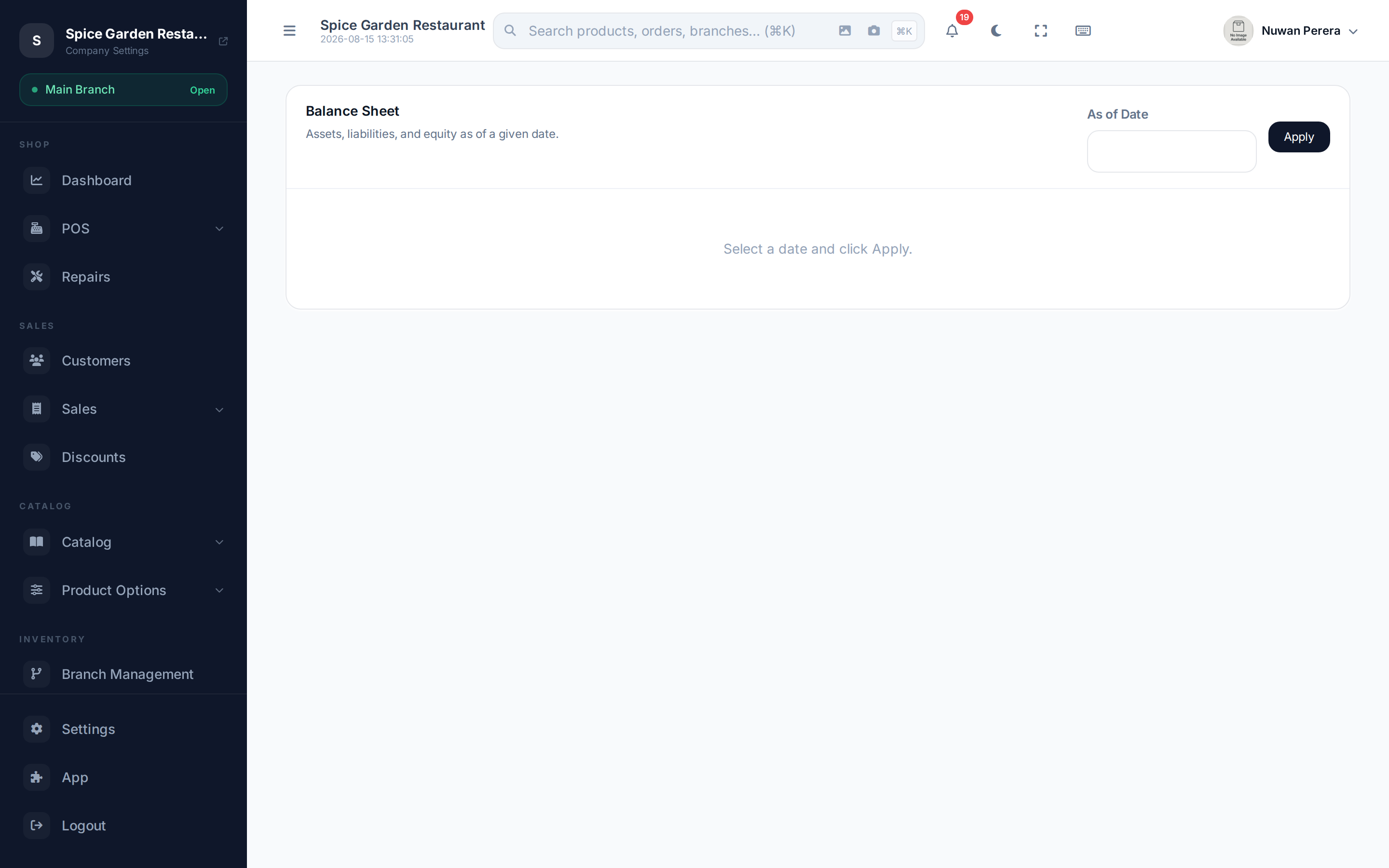 The balance sheet report