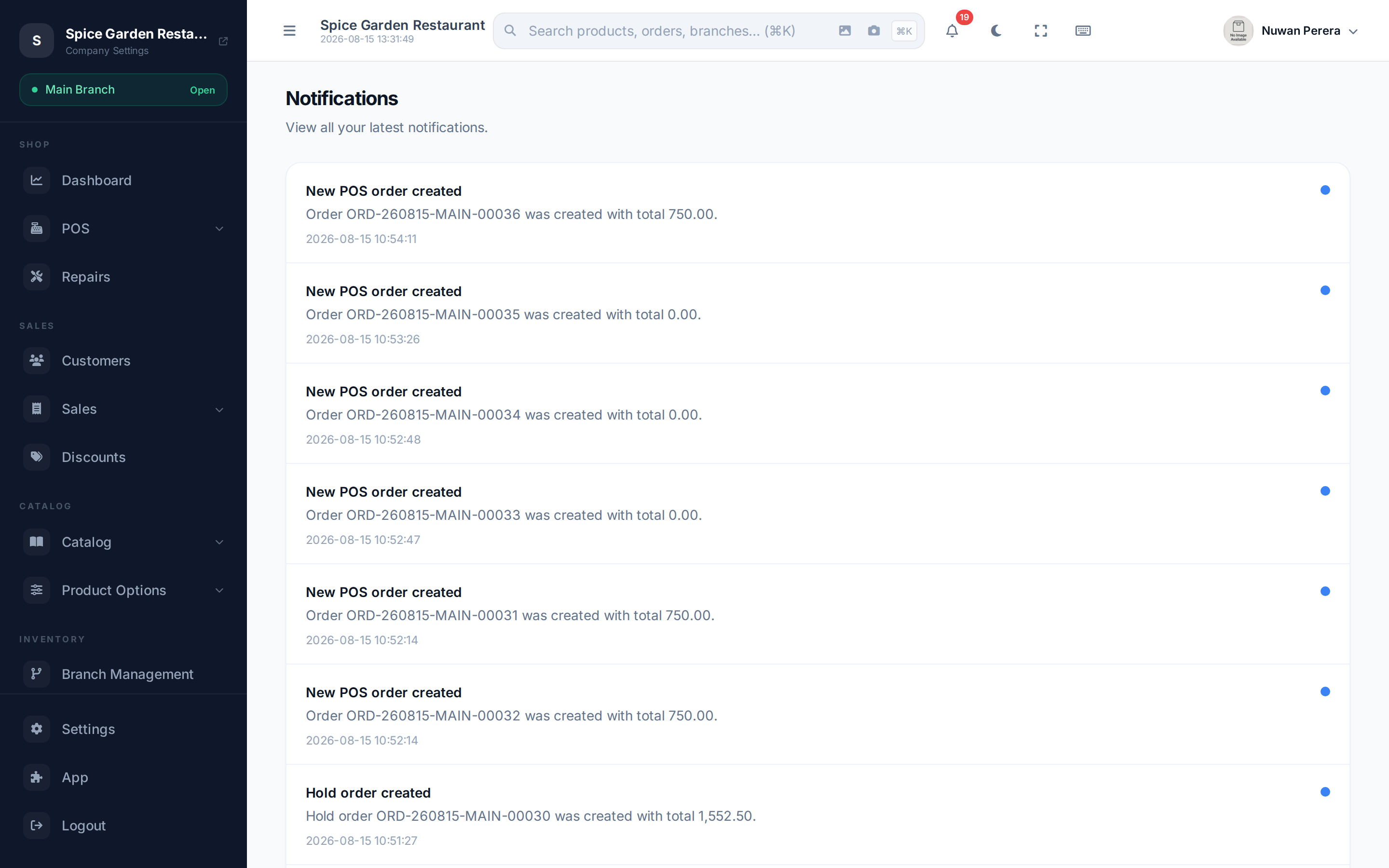 The notifications centre