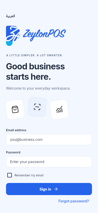 Mobile sign-in screen with email, password and Remember my email fields