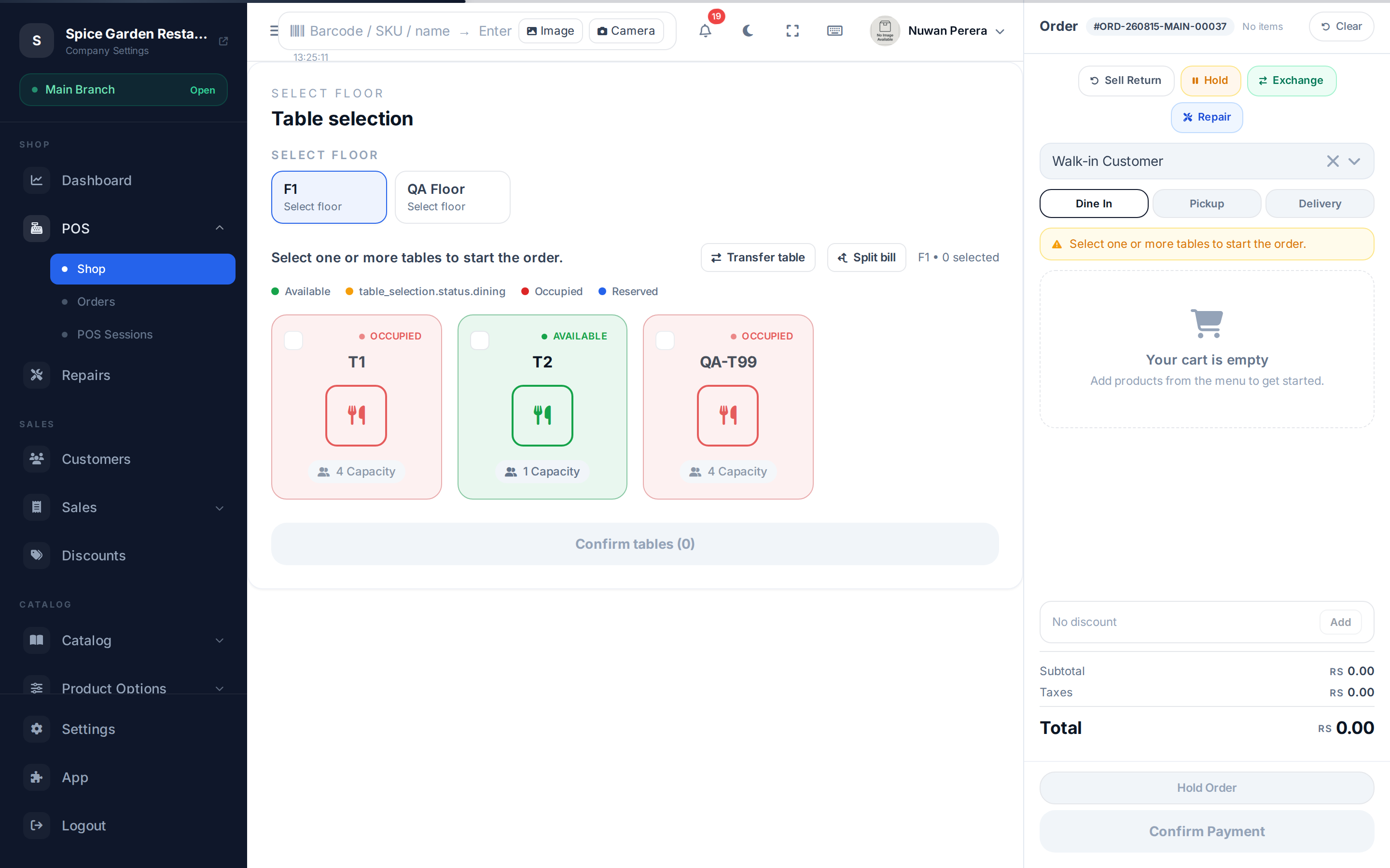 A product option modal open over the register
