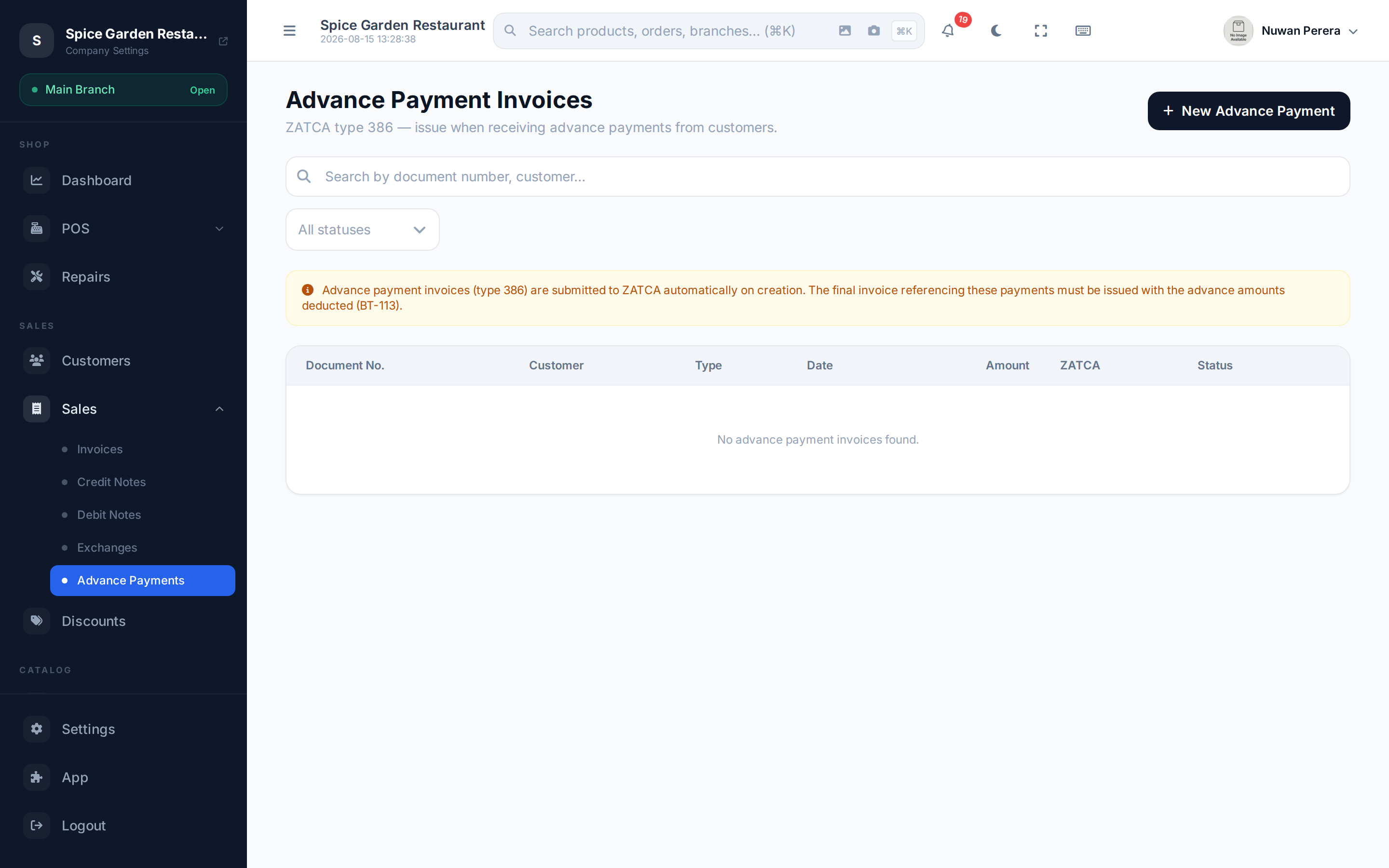 The advance payments list