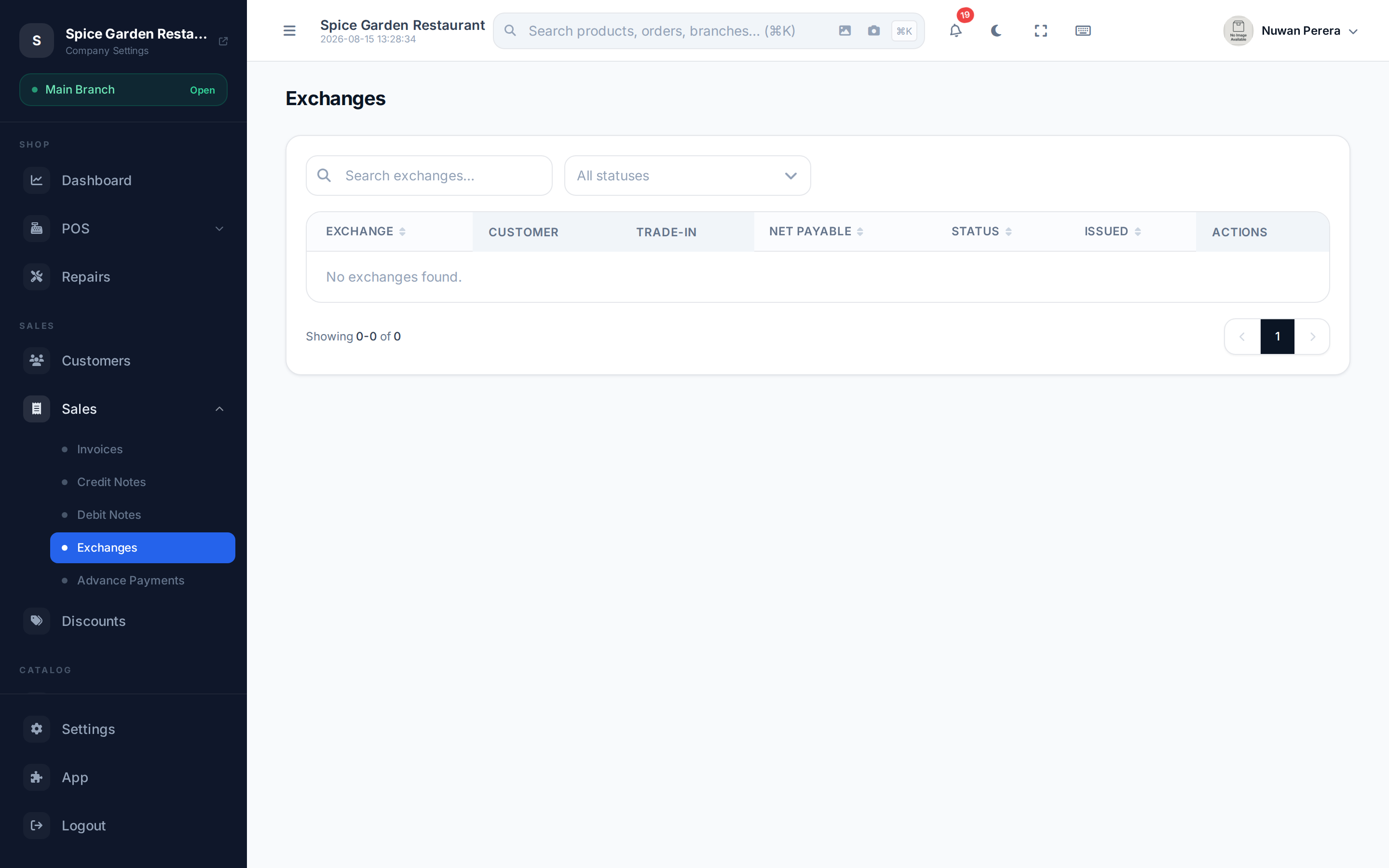 The exchanges list